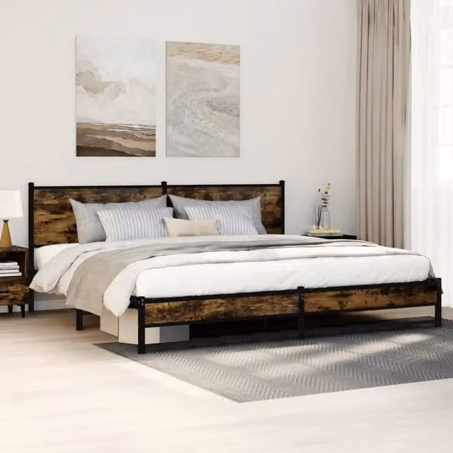 Berkfield Home Metal Bed Frame in Smoked Oak Brown, 200 x 200 cm – 1