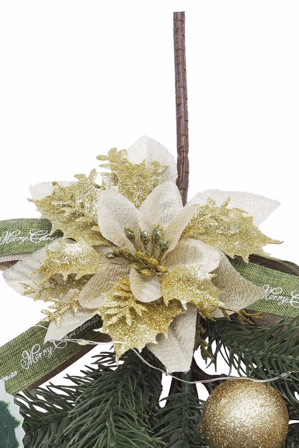 Living and Home Hanging Gold and Green Artificial Christmas Floral Upside-Down Tree with 2m Light String, W: 30 cm, H: 50 cm – 2