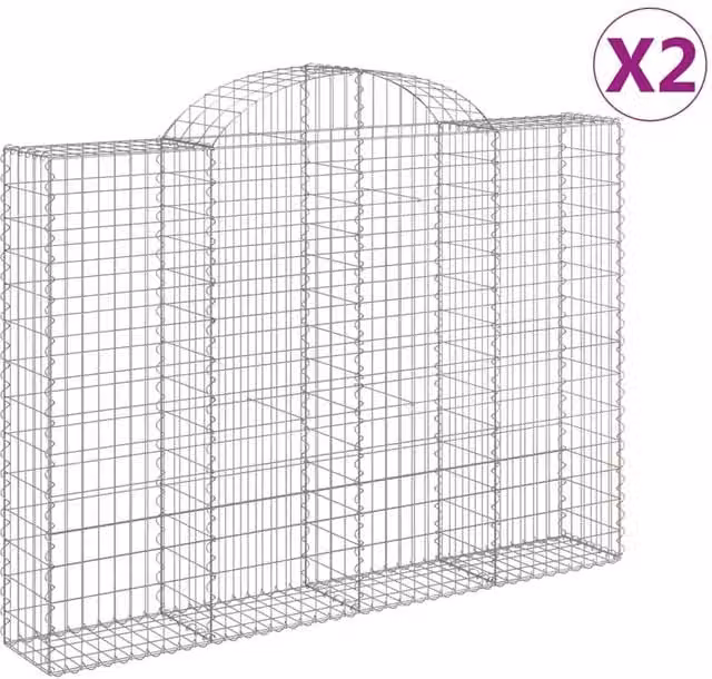 Berkfield Home Arched Gabion Baskets, 2 Pack, Silver Galvanised Steel, W: 200 cm, D: 30 cm, H: 140-160 cm – 1