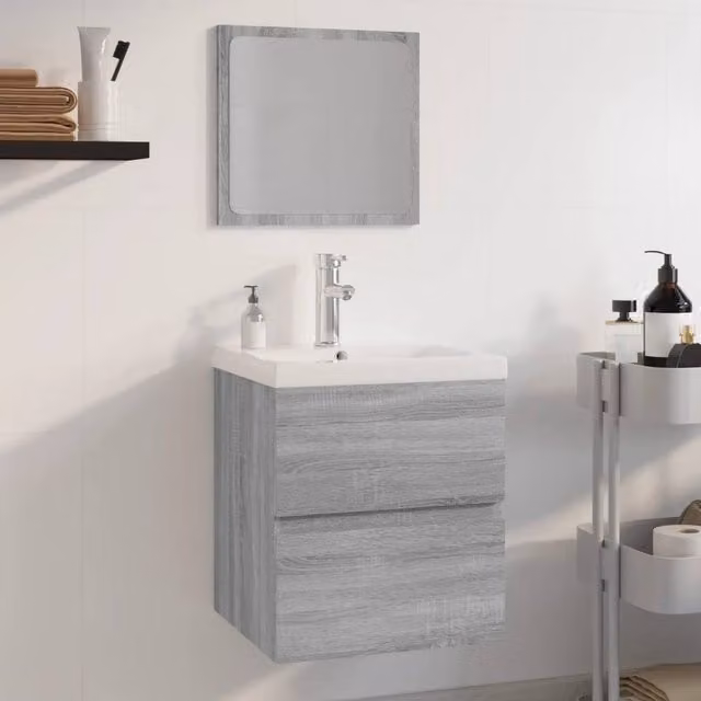 Berkfield Home Modern Grey Bathroom Furniture Set with Vanity Unit and Mirror Cabinet