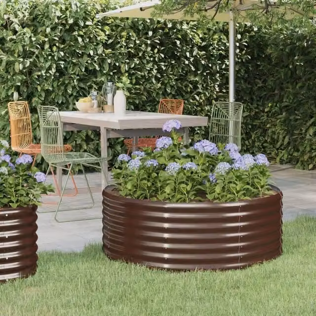 Berkfield Home Garden Brown Powder-coated Steel Raised Bed, W/D/H: 100 x 100 x 36 cm – 1