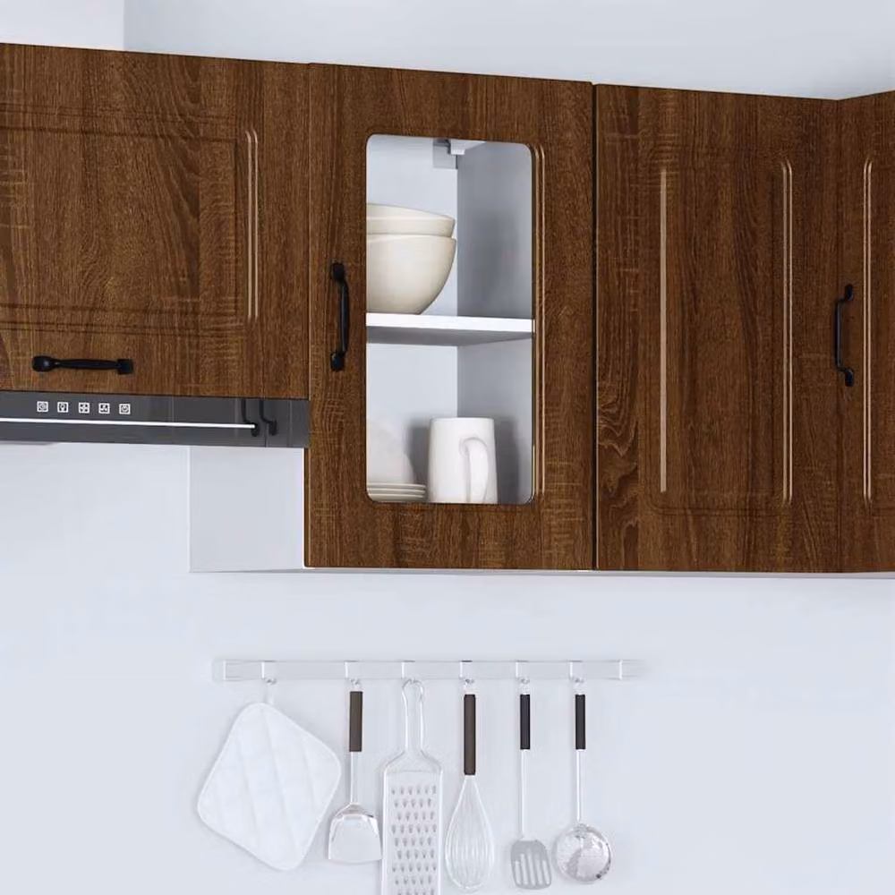 Berkfield Home Kalmar Wall Mounted Kitchen Cabinet with Glass Doors in Brown Oak – 4