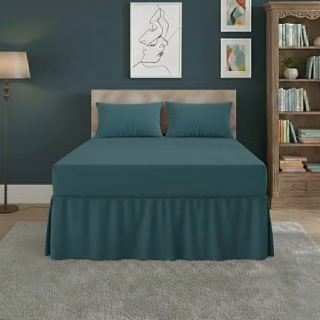 Snug City Super King Fitted Valance Bed Sheet in Teal Polycotton with Frill – 1