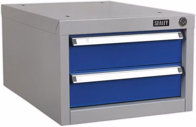 Loops Double Slim Drawer Unit in Blue and Multicolour, Lockable and Wall-Mountable, Compatible with ys02557, ys02560 and ys02562 Industrial Workbenches