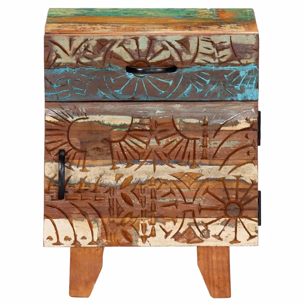 Berkfield Home Hand Carved Bedside Cabinet in Multicolour Solid Reclaimed Wood, W/D/H: 40 x 30 x 50 cm – 2