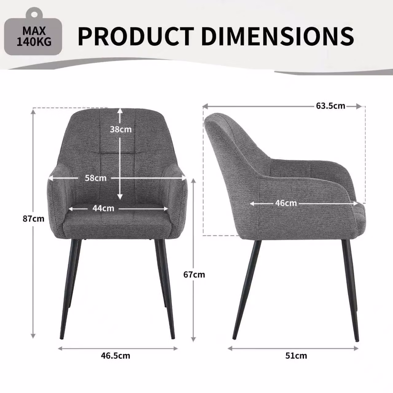 SONARA Modern Single Dining Chair in Grey Chenille Fabric – 2