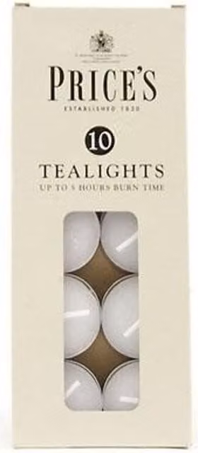 Prices Candles White Wax Tealight Candles, Pack of 10