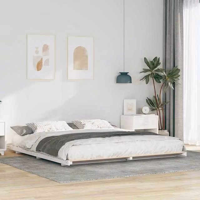 Berkfield Home Modern White Pine and Metal Bed Frame W: 180 cm, D: 220 cm – 1