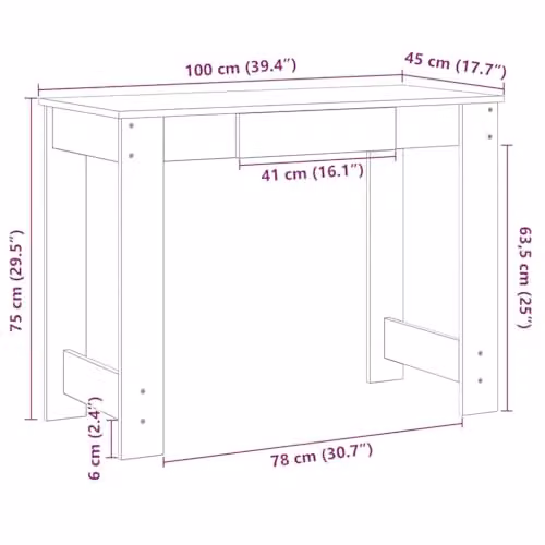 vidaXL Writing Desk in Rustic Brown Old Wood, W/D/H: 100 x 45 x 75 cm – 3