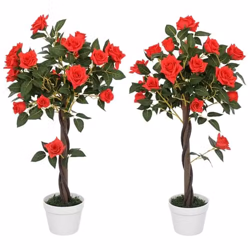 Outsunny Set of 2 Red Artificial Rose Trees, 90 cm Height – 1