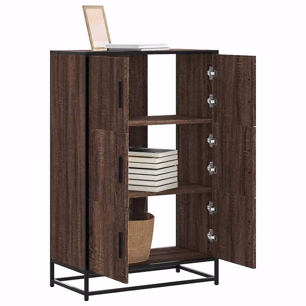 Berkfield Home Industrial Highboard in Brown Oak with Metal Accents, W/D/H: 68 x 35 x 106.5 cm – 2