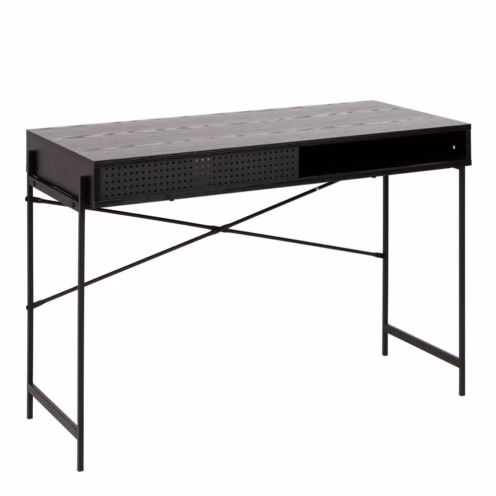 Wyld Haus Cambridge Black Modern Computer Desk with Sliding Mesh Door – 2