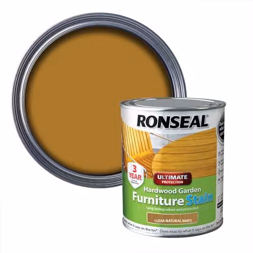 Ronseal Ultimate Protection Hardwood Garden Furniture Stain, Transparent Matt, 0.75 l