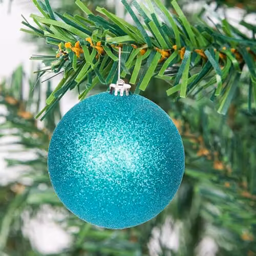 Shatchi Set of 3 Turquoise and Silver Plastic Christmas Bauble Hanging Ornaments, Diameter: 10 cm – 3