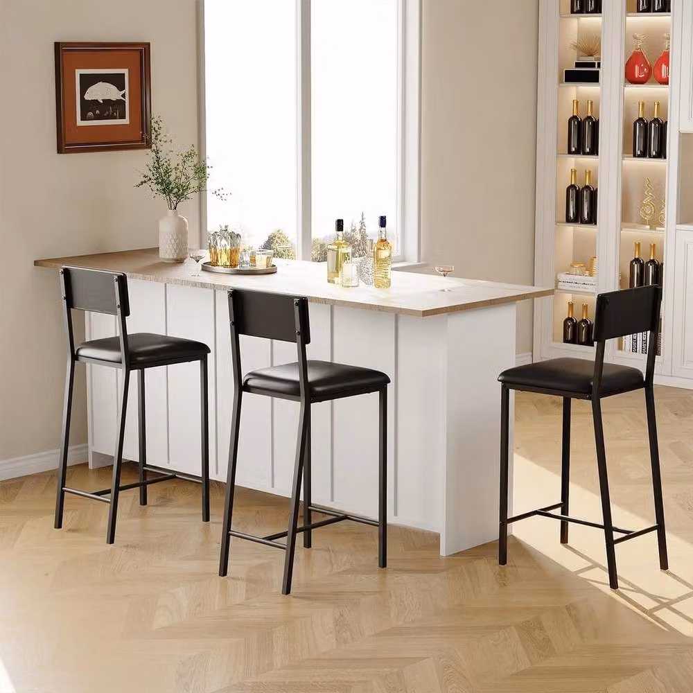 VOGREX Set of 2 Modern Black Synthetic Leather Dining Chairs – 3