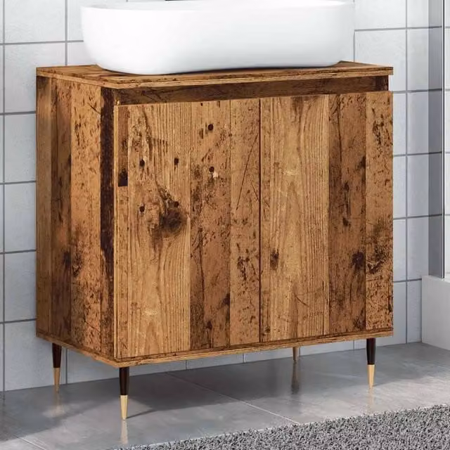 Berkfield Home Bathroom Cabinet in Old Wood Brown, W: 58 cm, D: 33 cm, H: 60 cm