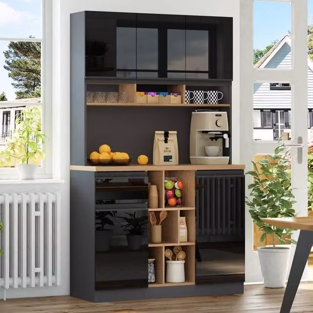 Merax Modern High Gloss Kitchen Storage Cabinet in Black