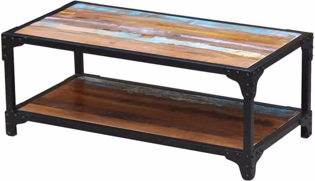 Berkfield Home Rectangular Retro Coffee Table in Multicolour Solid Reclaimed Wood and Metal – 1
