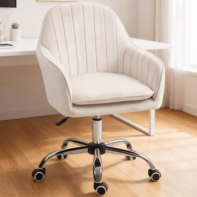 ERGOVEXA Velvet Task Chair in Beige with Armrests and Castors