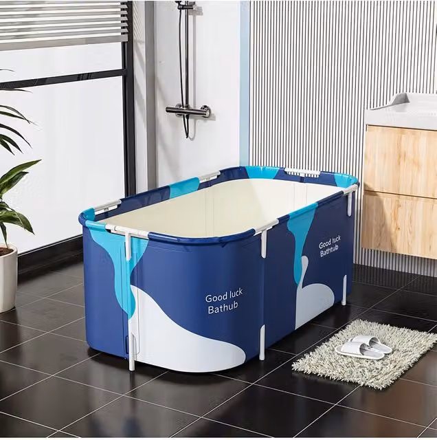 Living and Home Foldable Soaking Bathtub for Indoor and Outdoor Use, Blue