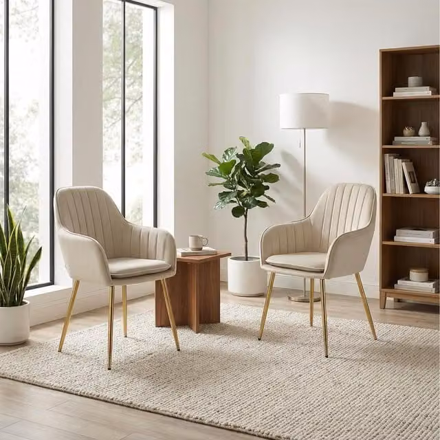 Alivio Set of 2 Modern Velvet Accent Armchairs with Metal Legs in Beige and Multicolour
