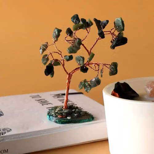 KDMD Green Aventurine Gemstone Bonsai Tree with Green Agate Base (35 Stones) – 1
