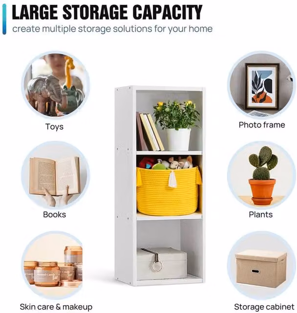 EONLION 3 Tier White Lacquered Display and Storage Shelving Unit