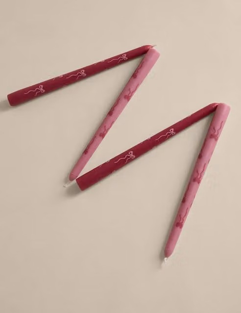 M&S Set of 4 Bow Dinner Candles in Pink Mix
