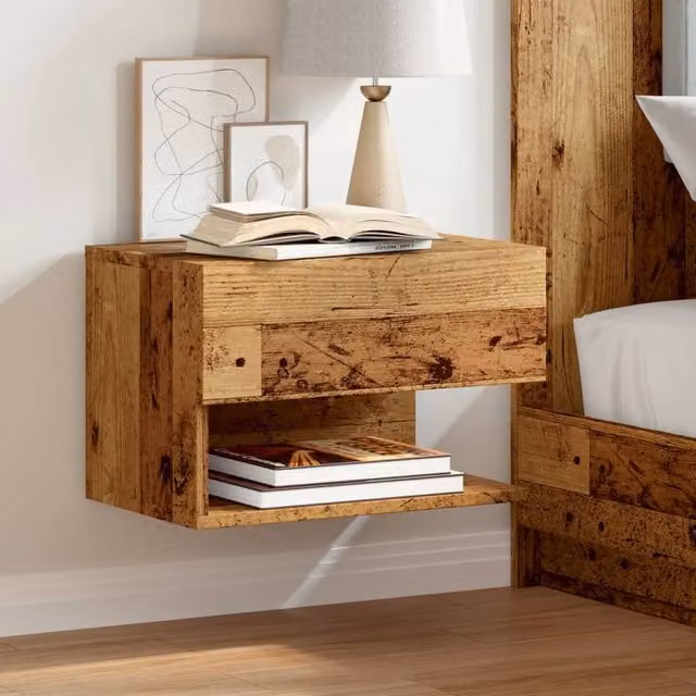 Berkfield Home Set of 2 Wall-mounted Bedside Cabinets in Brown Old Wood – 1