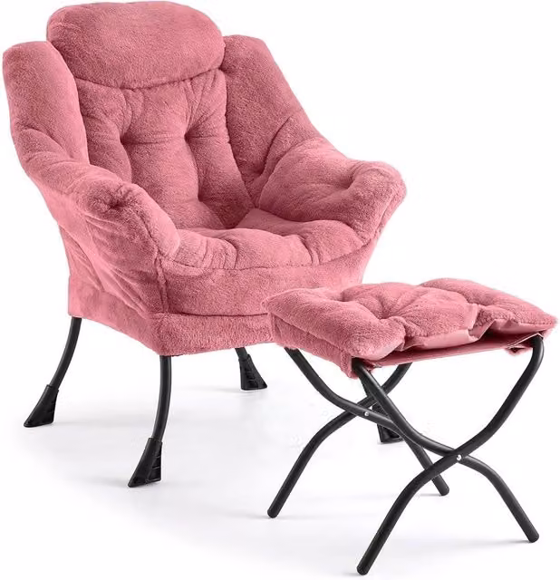 VOGREX Modern Lazy Lounge Armchair with Ottoman in Pink