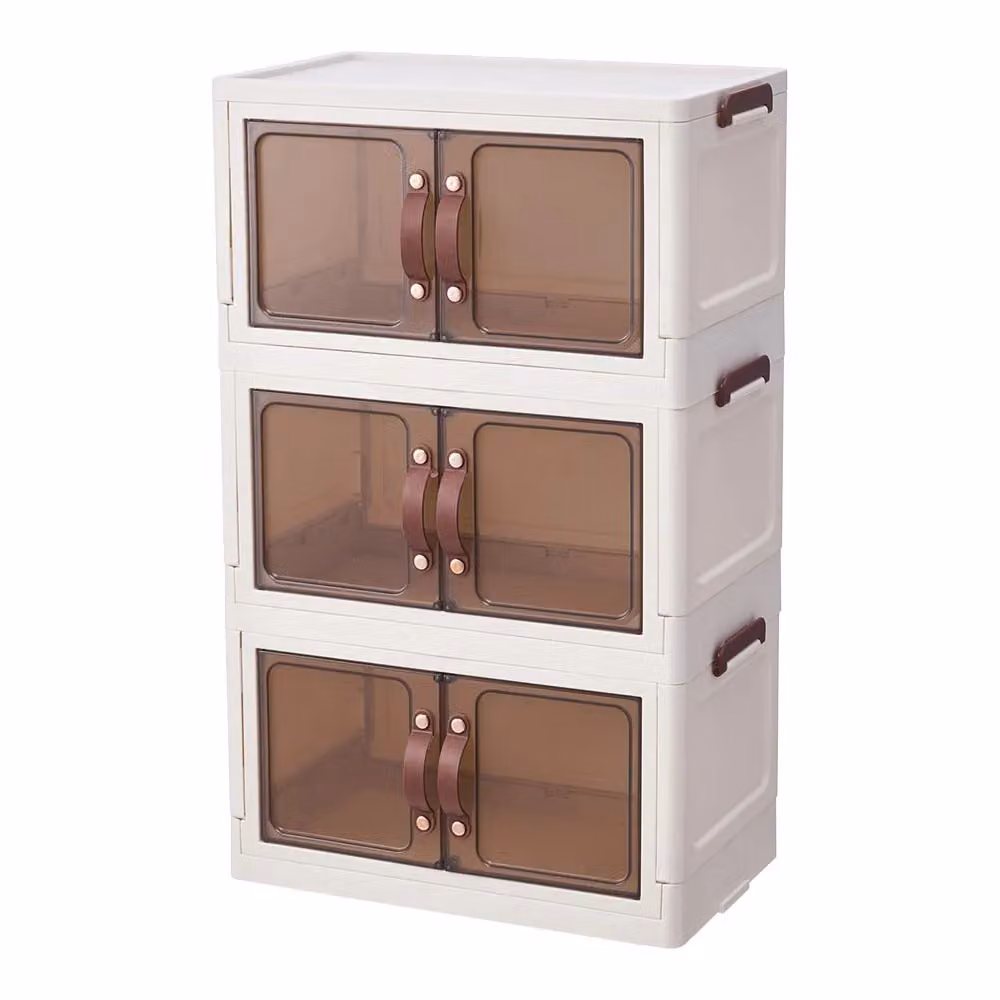 H&O Direct Stackable Double-door Desk Organiser Storage Box in Brown Plastic – 2