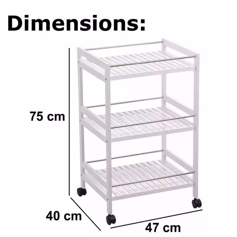 SPETLEK 3-Tier White Wooden Kitchen Trolley with Castors, W/D/H: 47 x 40 x 75 cm – 2