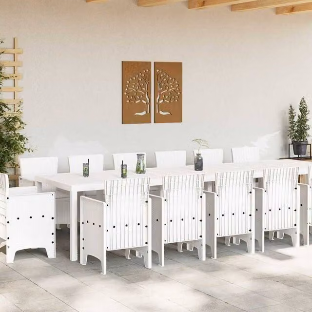 Berkfield Home 15 Piece White Poly Rattan Garden Dining Set with Cushions