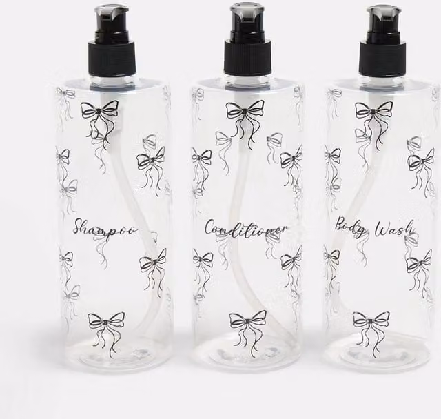 PAWNORA Refillable Plastic Pump Dispenser Bottles, 3 Pack, Clear and Black