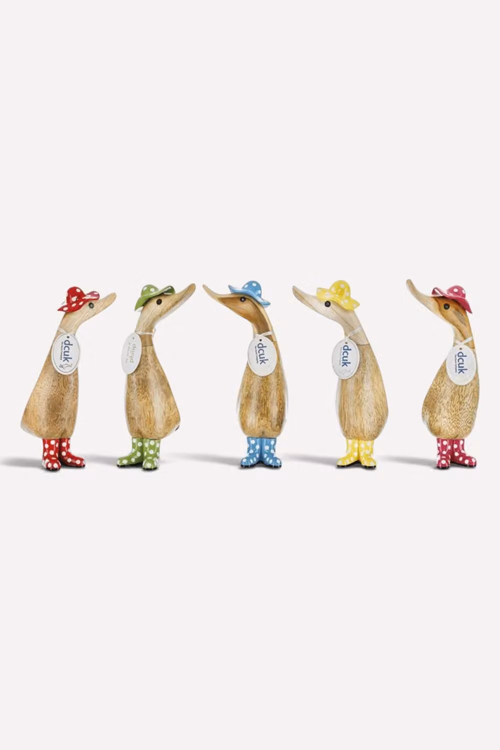 DCUK Duckling Ornament with Spotty Hat and Wellies, Yellow and Multicolour Wooden Tabletop Figurine