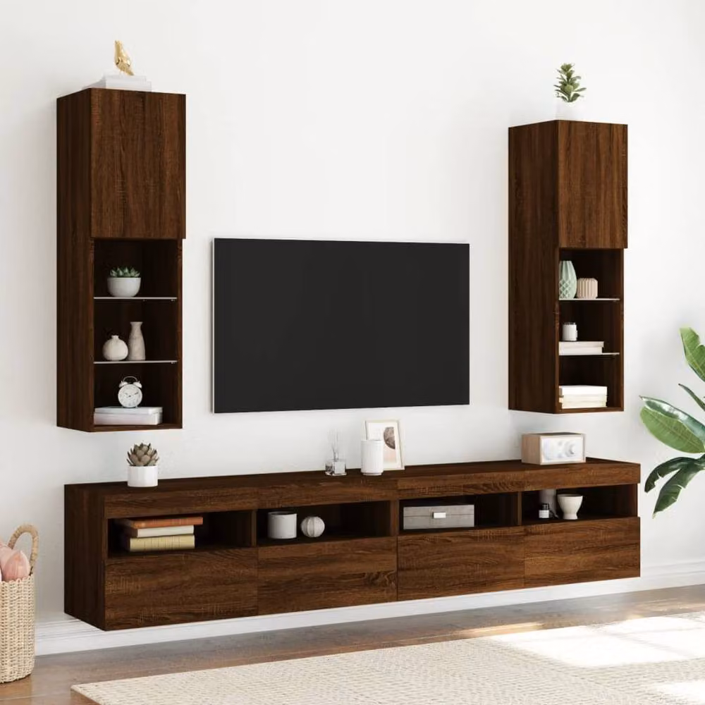 Berkfield Home Modern TV Cabinet with LED Lights in Brown Oak, W/D/H: 30.5 x 30.0 x 102.0 cm – 2