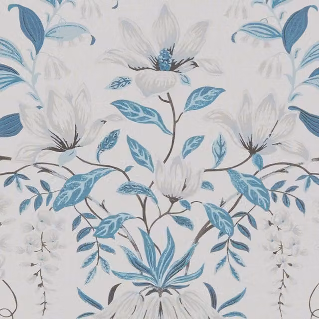 Laura Ashley Parterre Floral Fabric in Off White and Seaspray Blue