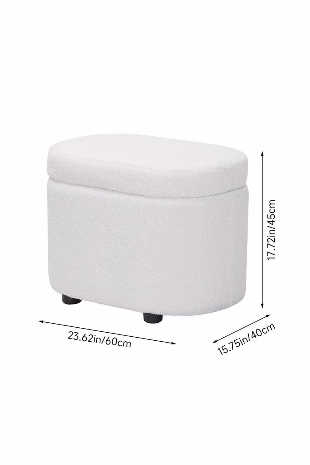 Living and Home Modern Teddy Fleece Storage Ottoman in White with Plastic Legs – 3