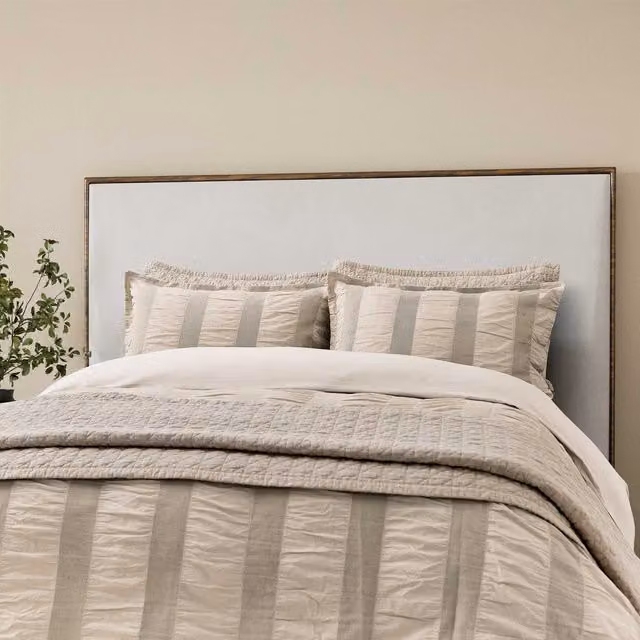 Bedeck of Belfast Woven Waffle Stripe Linen and Cotton Duvet Cover and Pillowcase Set, Beige, 200 x 200 cm