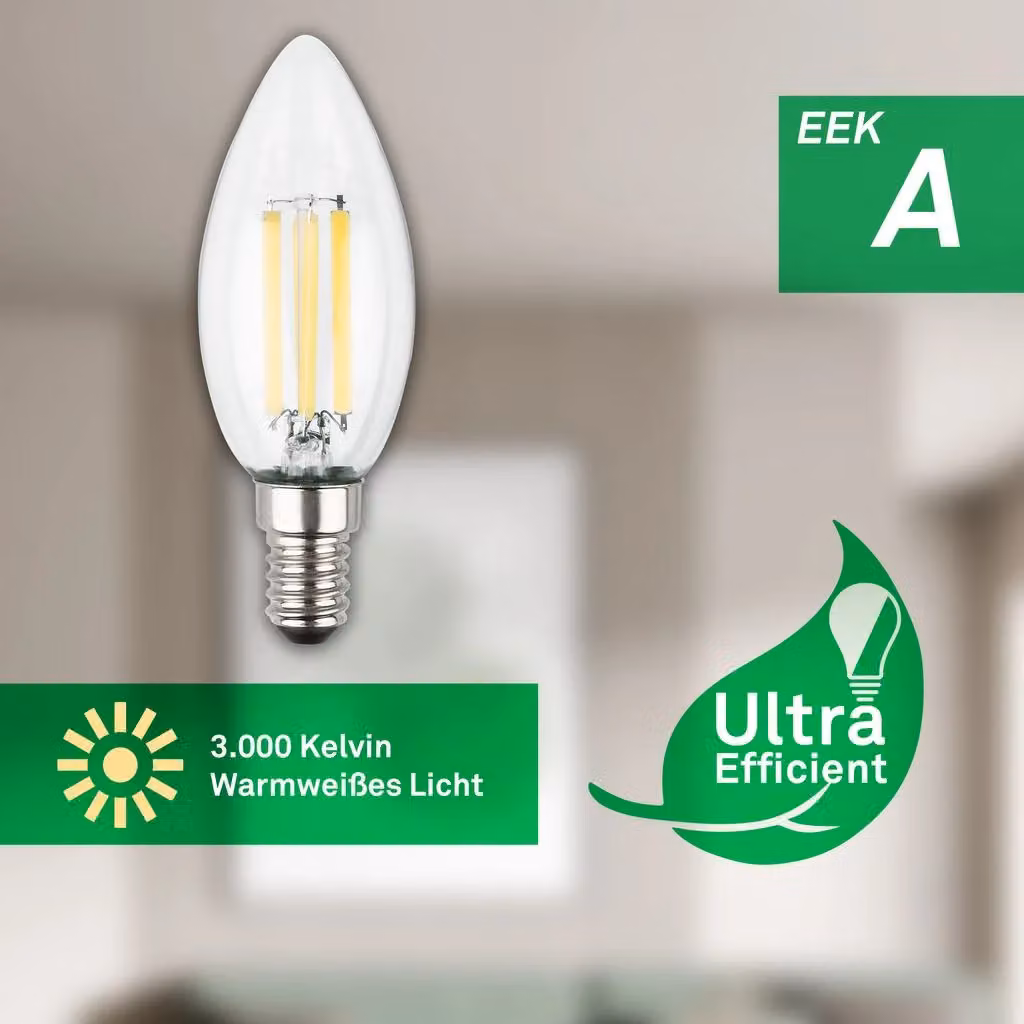 Briloner Set of 2 E14 Filament LED Candle Bulbs, Warm White, 4W, 35 x 98 mm – 5