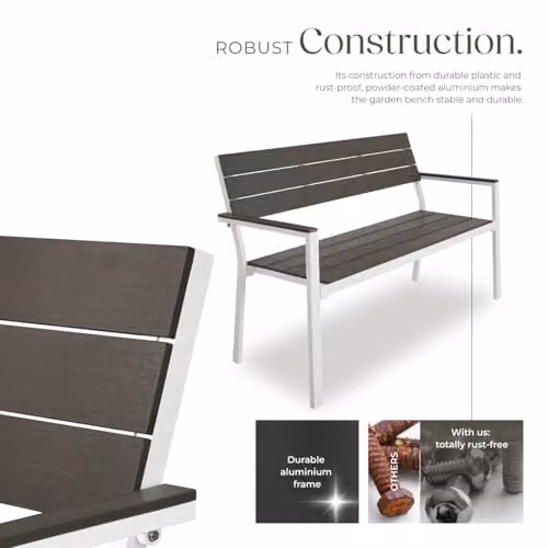 tectake Line 2-Seater Garden Bench with Metal Frame, W/D/H: 128 x 59 x 88 cm in Grey – 5
