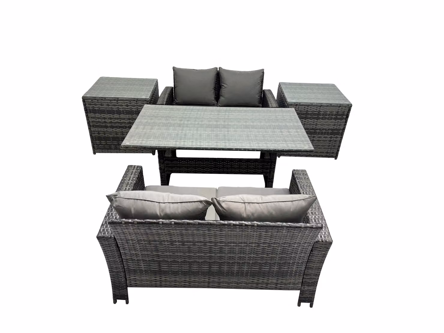 Fimous 4 Seater Outdoor Dining Set with Double Seat Sofa and 2 Side Tables in Dark Grey – 2