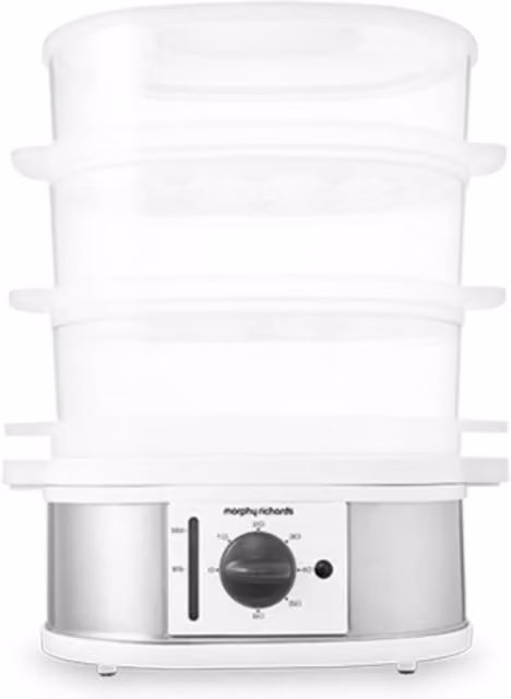Morphy Richards White Electric Food Steamer with Timer and Stainless Steel Components