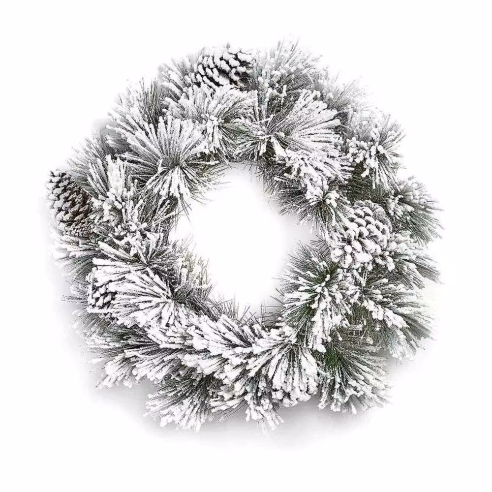 Samuel Alexander White and Green Snow Flocked Christmas Door Wreath, Diameter: 50 cm – 2