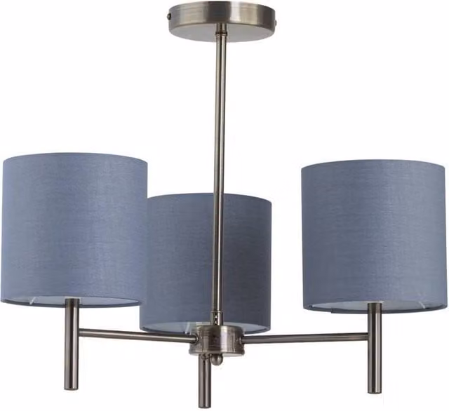 First Choice Lighting Brea Antique Brass 3 Light Ceiling Fitting with Grey Fabric Shade – 1