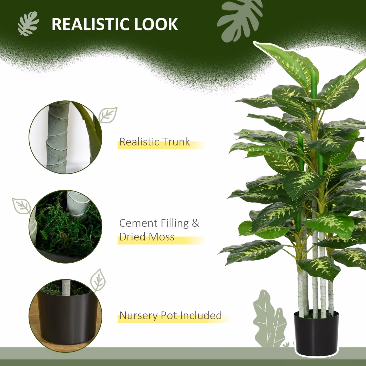 HOMCOM Artificial Evergreen Tree in Green with Nursery Pot for Indoor and Outdoor Decor, Height: 120 cm – 3