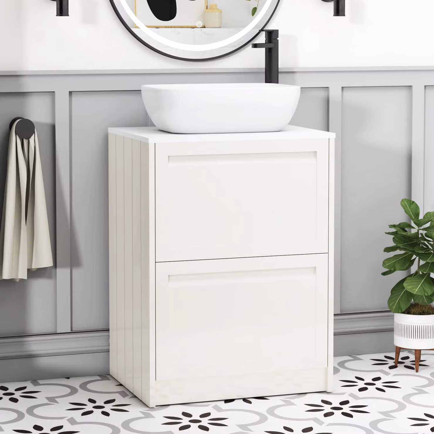 Royal Bathrooms Elmore 600mm Classic White Floor Standing Vanity Unit with 2 Drawers and Elva Basin
