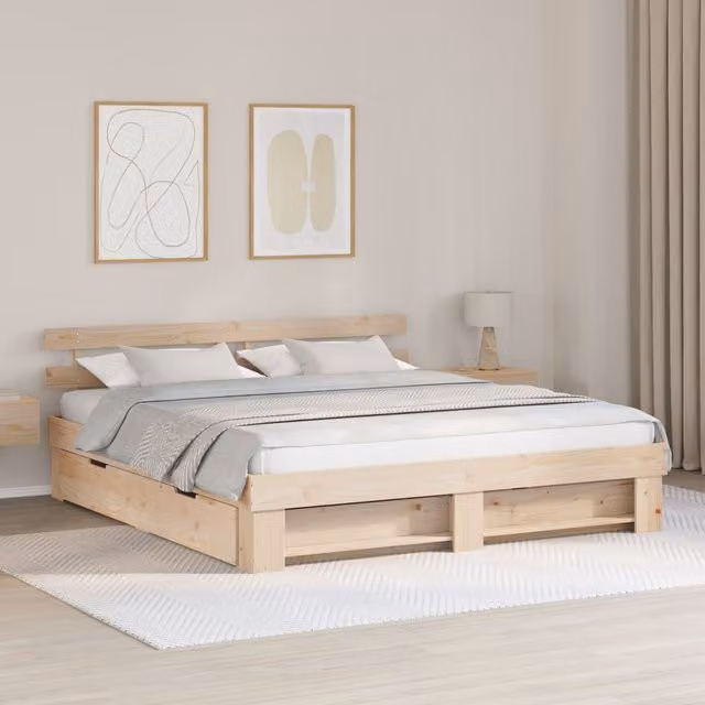 Berkfield Home Solid Pine Wood Bed with Storage Headboard and Drawer, Brown, W/D/H: 180 x 200 cm – 1