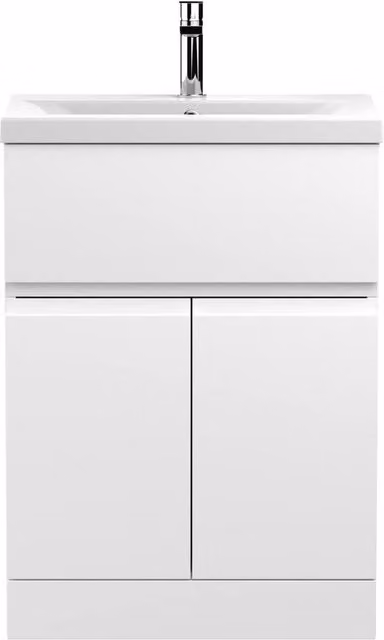 Balterley Modern White Floor Standing Bathroom Vanity Unit with Basin, 2 Doors and 1 Drawer, W/D/H: 61.0 x 39.0 x 85.0 cm – 1