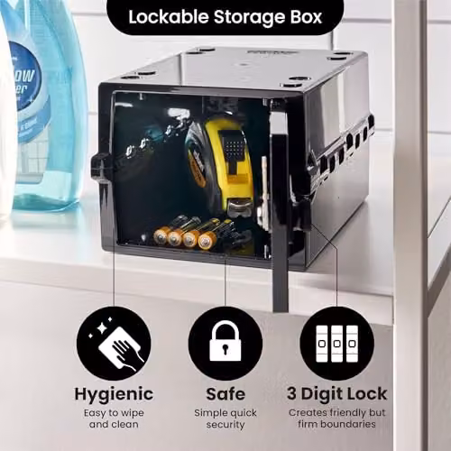 Lockabox Mini Small Lockable Storage Box with Combination Lock, Black, W/D/H: 22.3 x 15.4 x 12 cm – 5